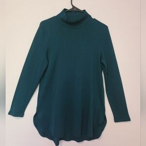 NWT Chico's Sz 0 US Small Mock Turtleneck Top Green Long Sleeve 100% Pima Cotton